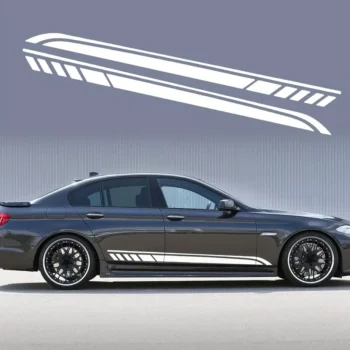 Set of 2 Reflective Side Stripes Vinyl Decal Stickers for Car Doors White